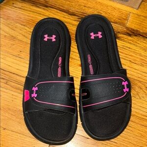 Under Armour Black Slides with Pink Highlights